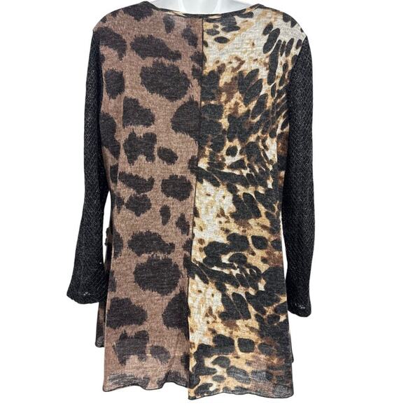 Ali Miles Petite Womens Leopard Print Mixed Media Lagenlook Light Sweater sz PL - Picture 14 of 16